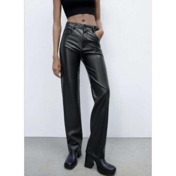 ZARA Pants - Zara Wide Leg High Rise Faux Leather Pants Size 0